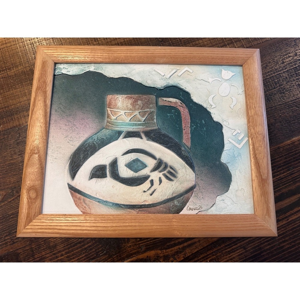 Connie Baker Pueblo Quail Native American Style Framed Stucco Art 15x12
